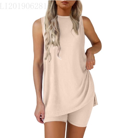 Sleeveless Crewneck Women's 2 Piece Sets Summer Matching Lounge Shorts Set