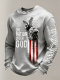 Men's One Nation Under God Retro Eagle & Flag Print Waffle-Knit Long-Sleeve Top