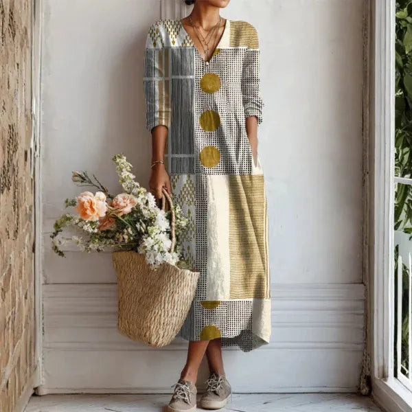 Women's Boho Floral Print Linen Maxi Dress