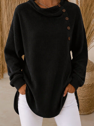 Stylish Asymmetrical Button Waffle Knit Tunic With Side Slit