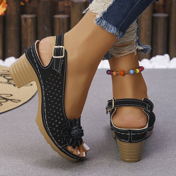 Women's Perforated Block Heel Sandals