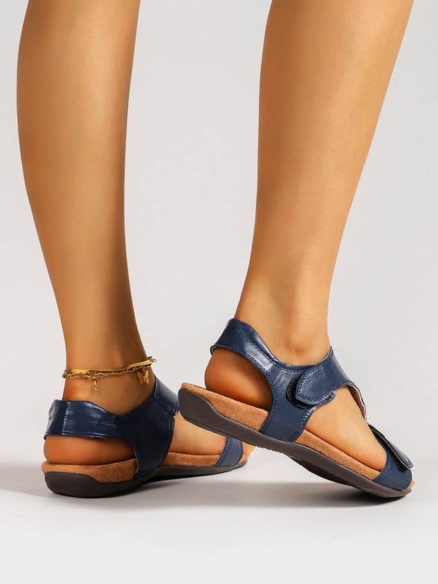 Women's Adjustable Leather Retro Solid Color Casual Portable Sandals