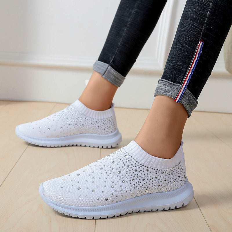 Women's Rhinestone Breathable Fly-Woven Mesh Plus Size Sneakers