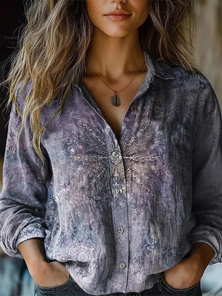 Retro Printed Long-sleeved Casual Shirt