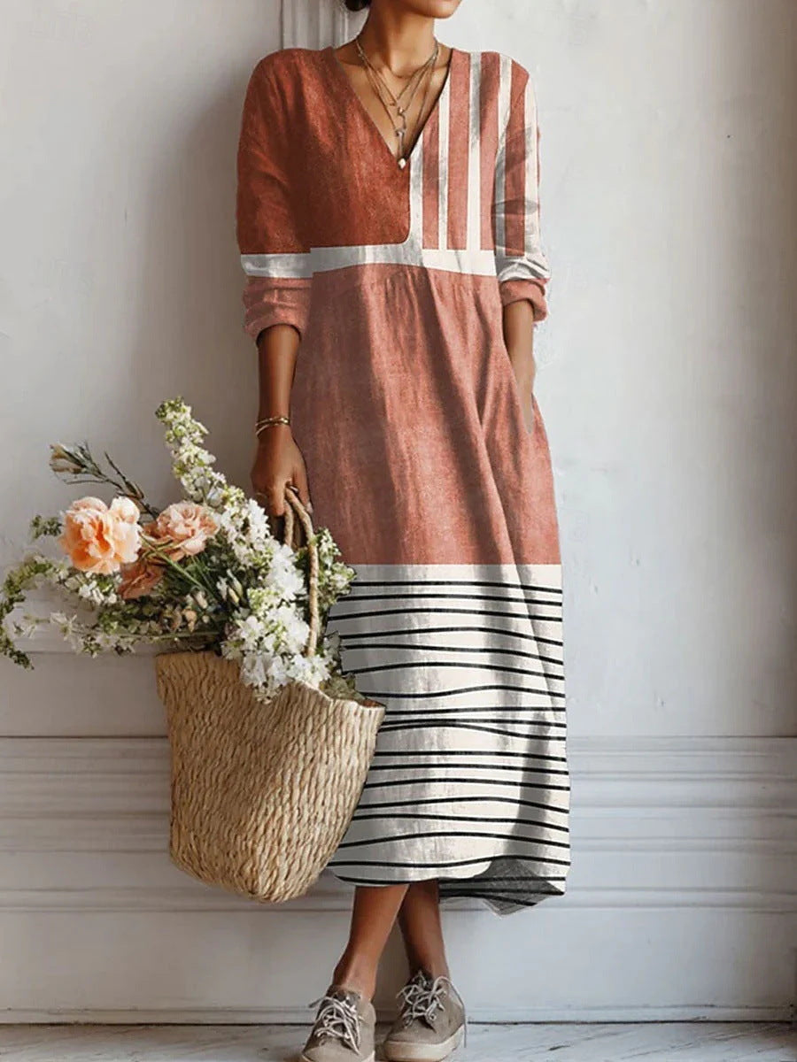 Women's Boho Floral Print Linen Maxi Dress