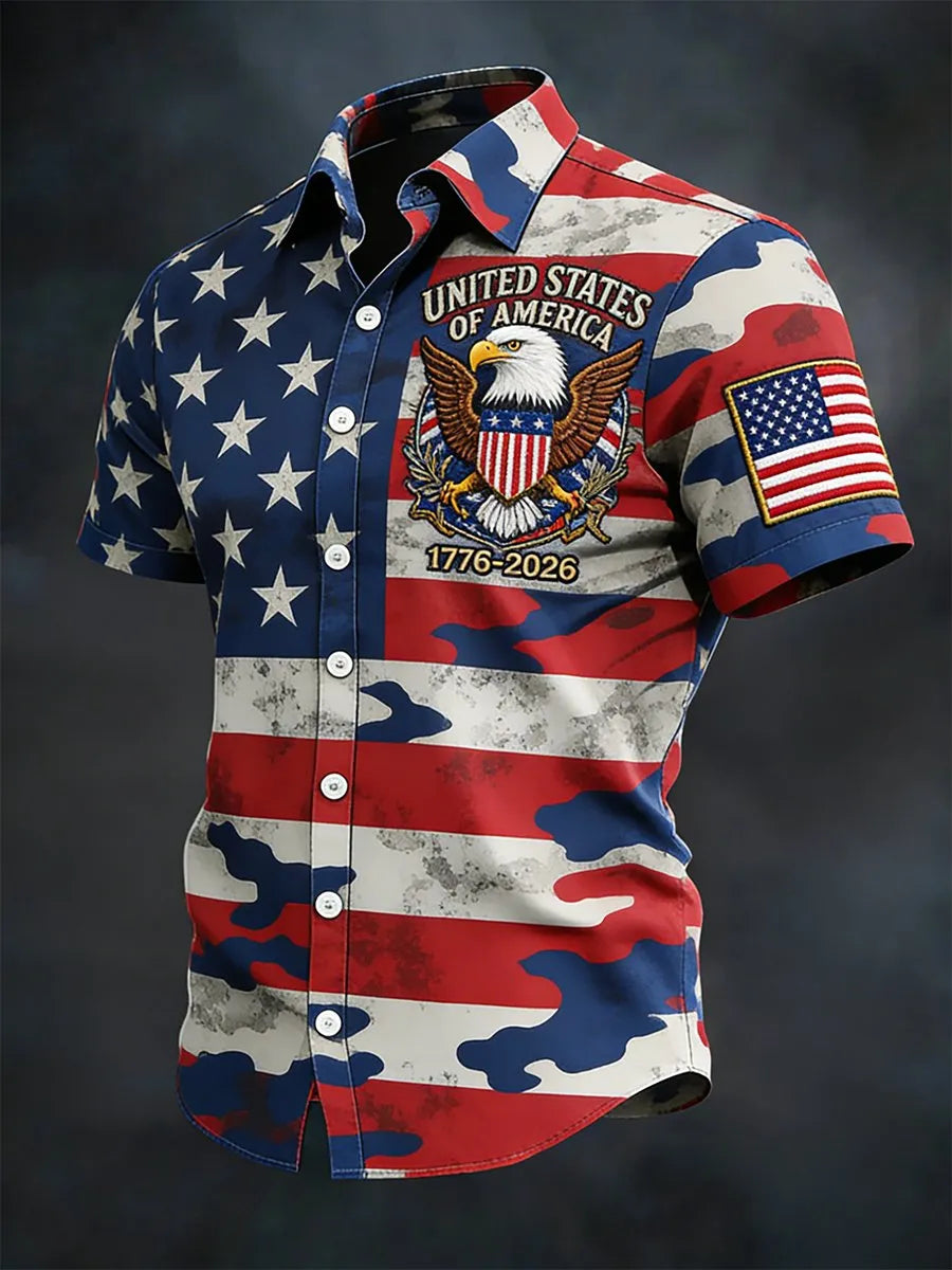 Men's Retro American 250th Anniversary Short-Sleeved Shirt