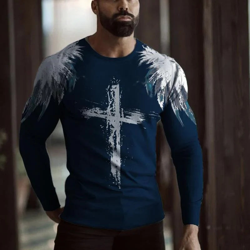 Men's Art Print Long Sleeve Casual T-Shirt