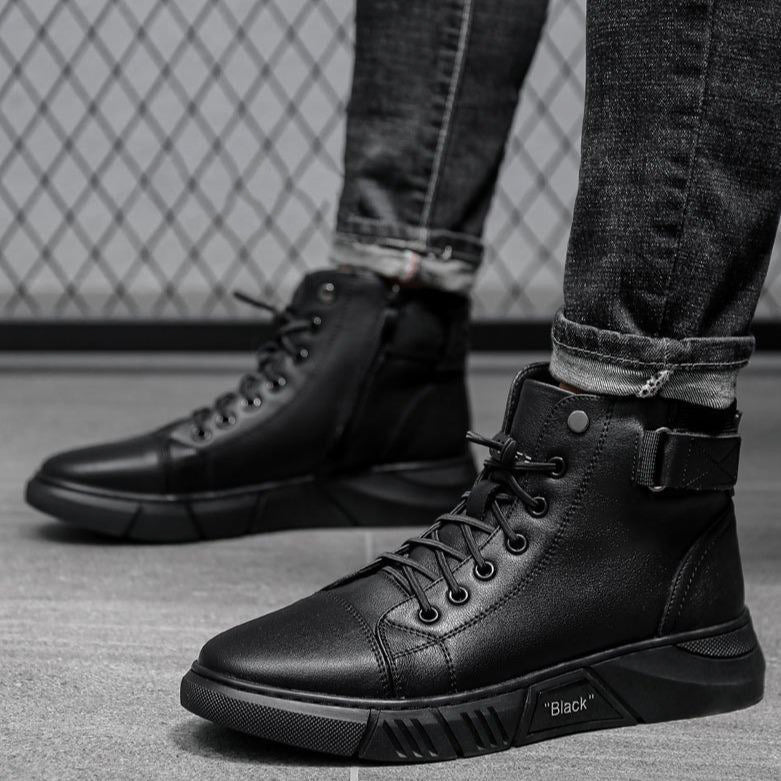Men's Black Leather Solid Chelsea Boots