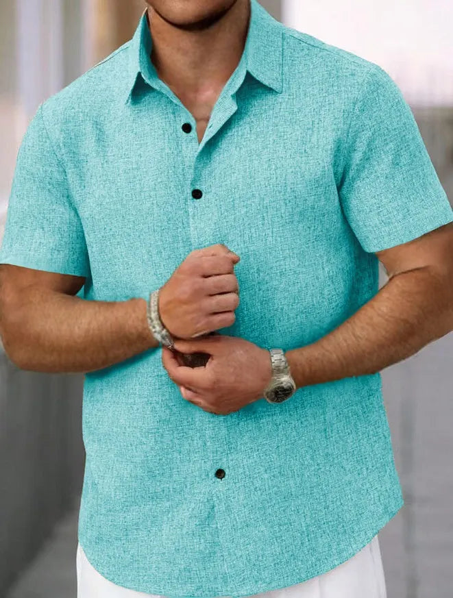 Men's Cotton Linen Lapel Short Sleeve Shirt