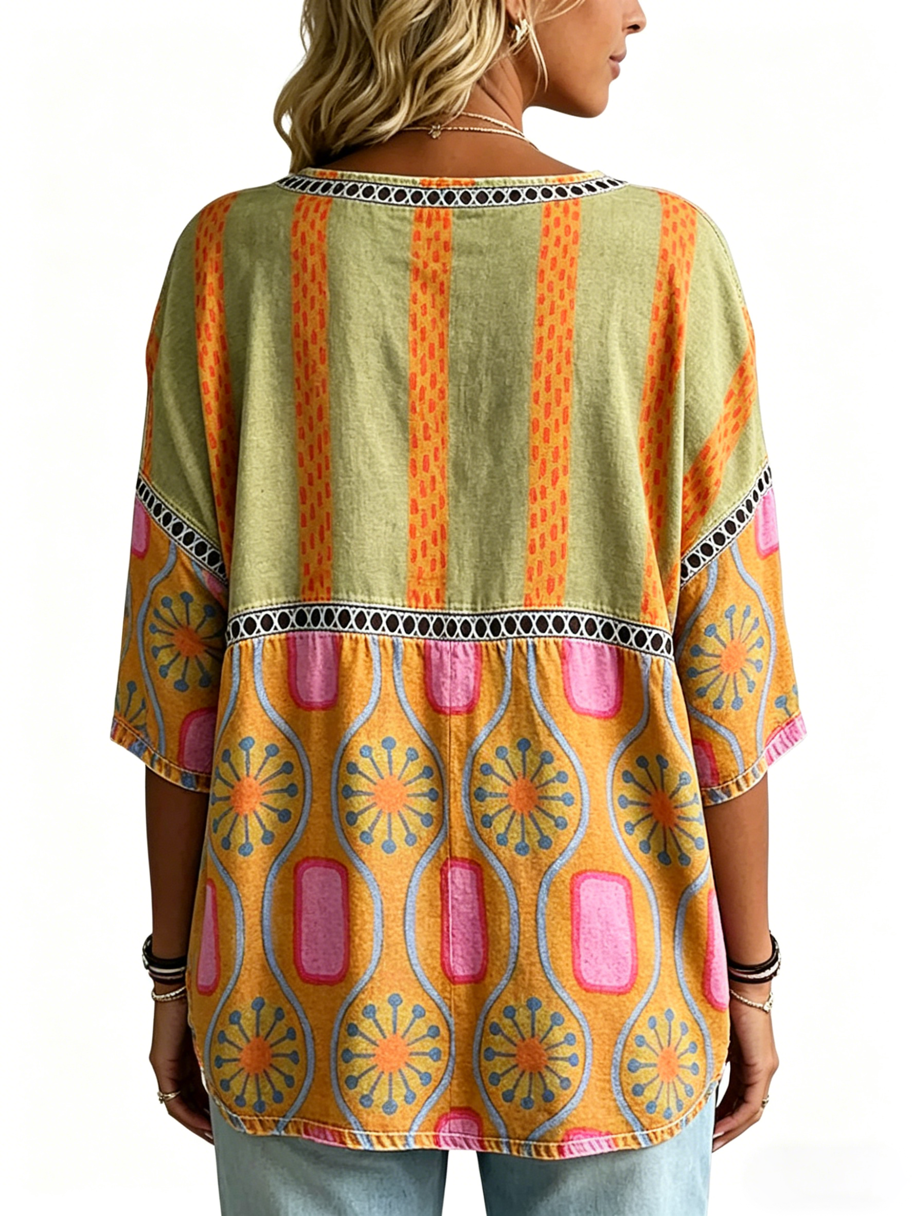 Abstract Print Linen Top | Women's Casual Loose Blouse