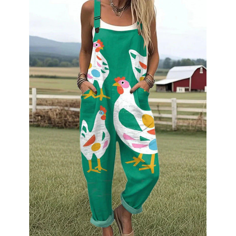 Printed Loose Overalls | Women's Casual Sleeveless Jumpsuit