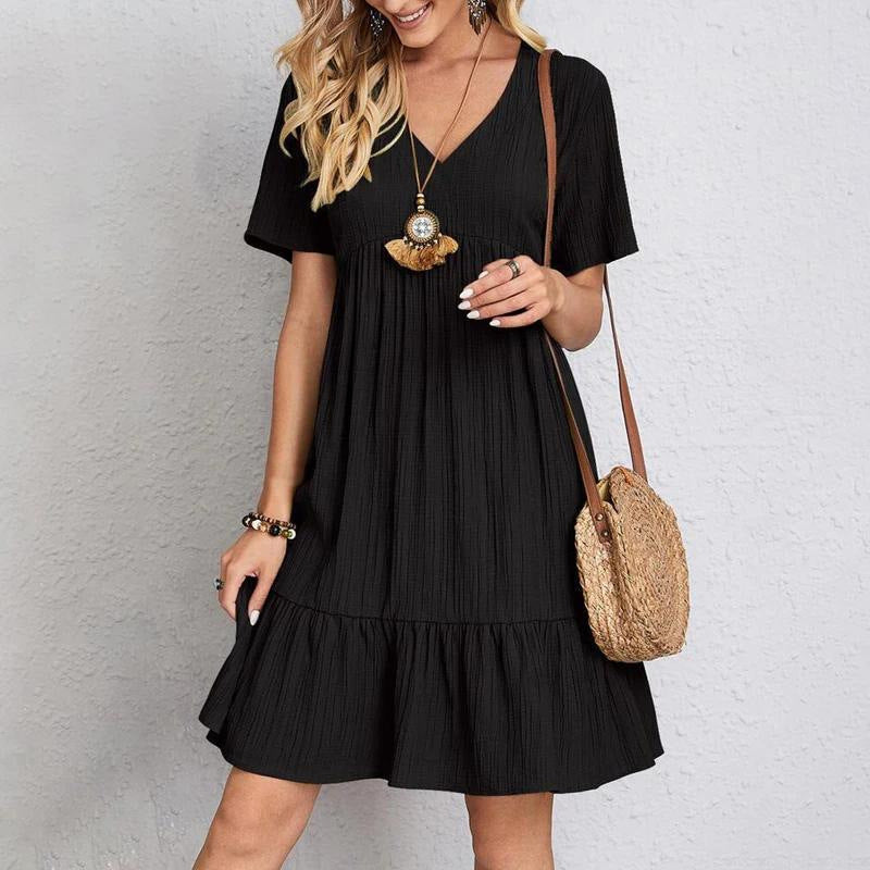 Loose-fitting casual short-sleeved fitted waist dress