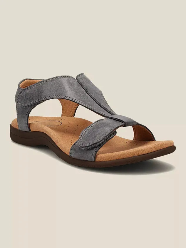 Women's Adjustable Leather Retro Solid Color Casual Portable Sandals