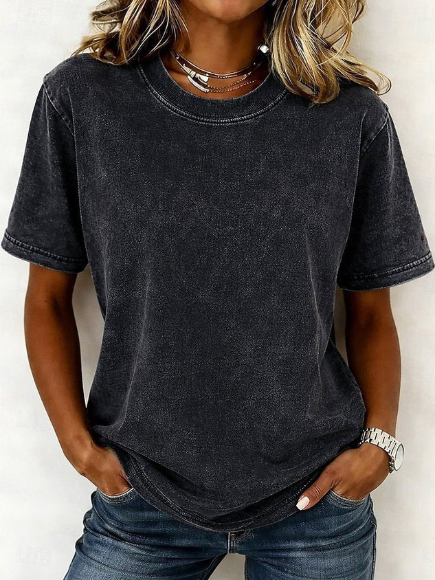 Women's 100% Cotton T Shirt Shirt Vintage Washed Tops Tee Top