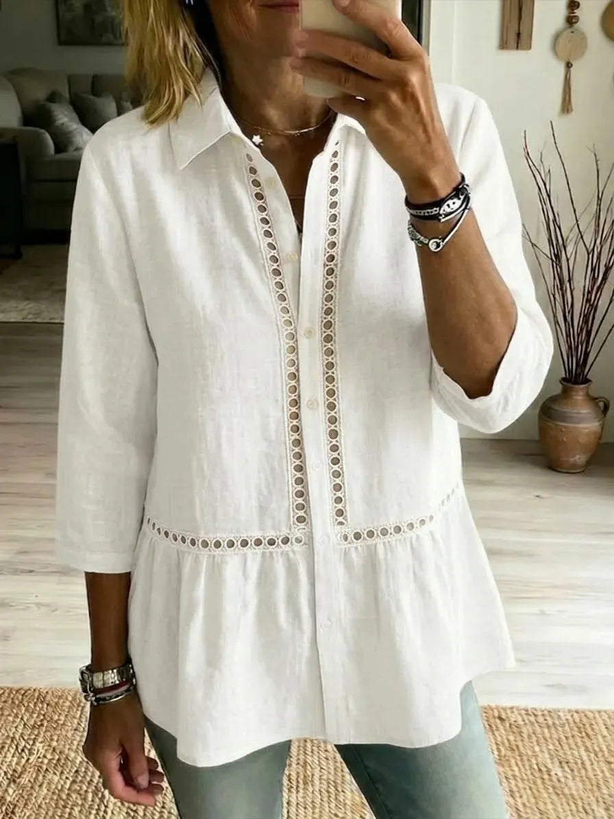 Women's Collared 3/4 Sleeve Button-down Blouse
