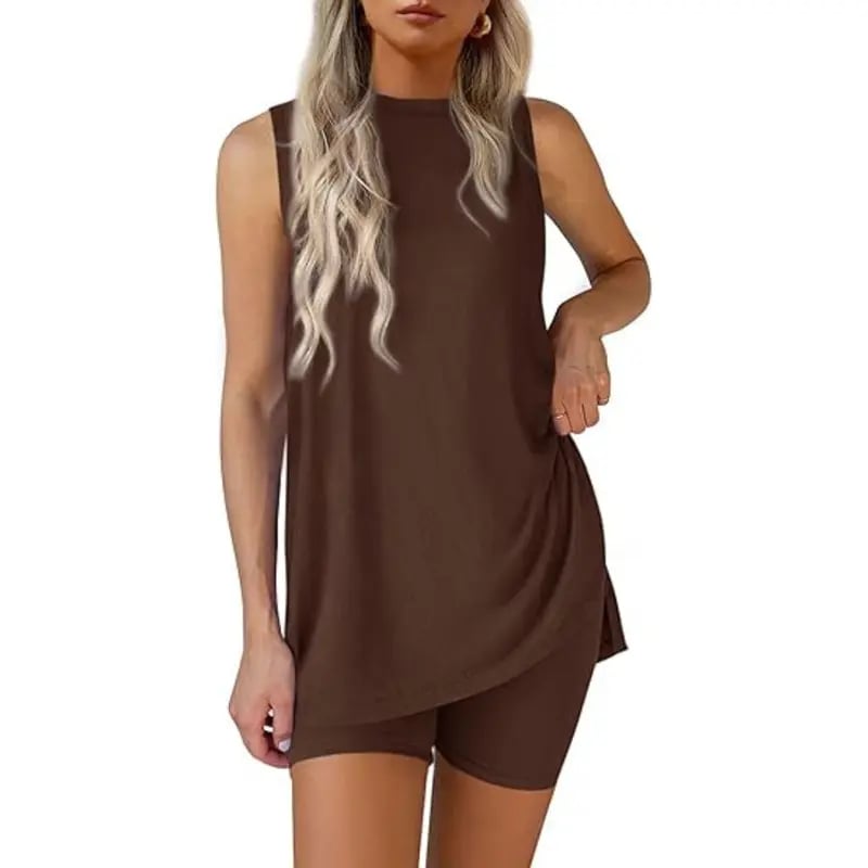 Sleeveless Crewneck Women's 2 Piece Sets Summer Matching Lounge Shorts Set