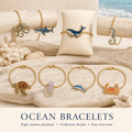 Beach Themed Marine Animal Pendant Bracelets Colorful Enamel Thin Chain Multi-Design Ocean Bracelets Daily Wear