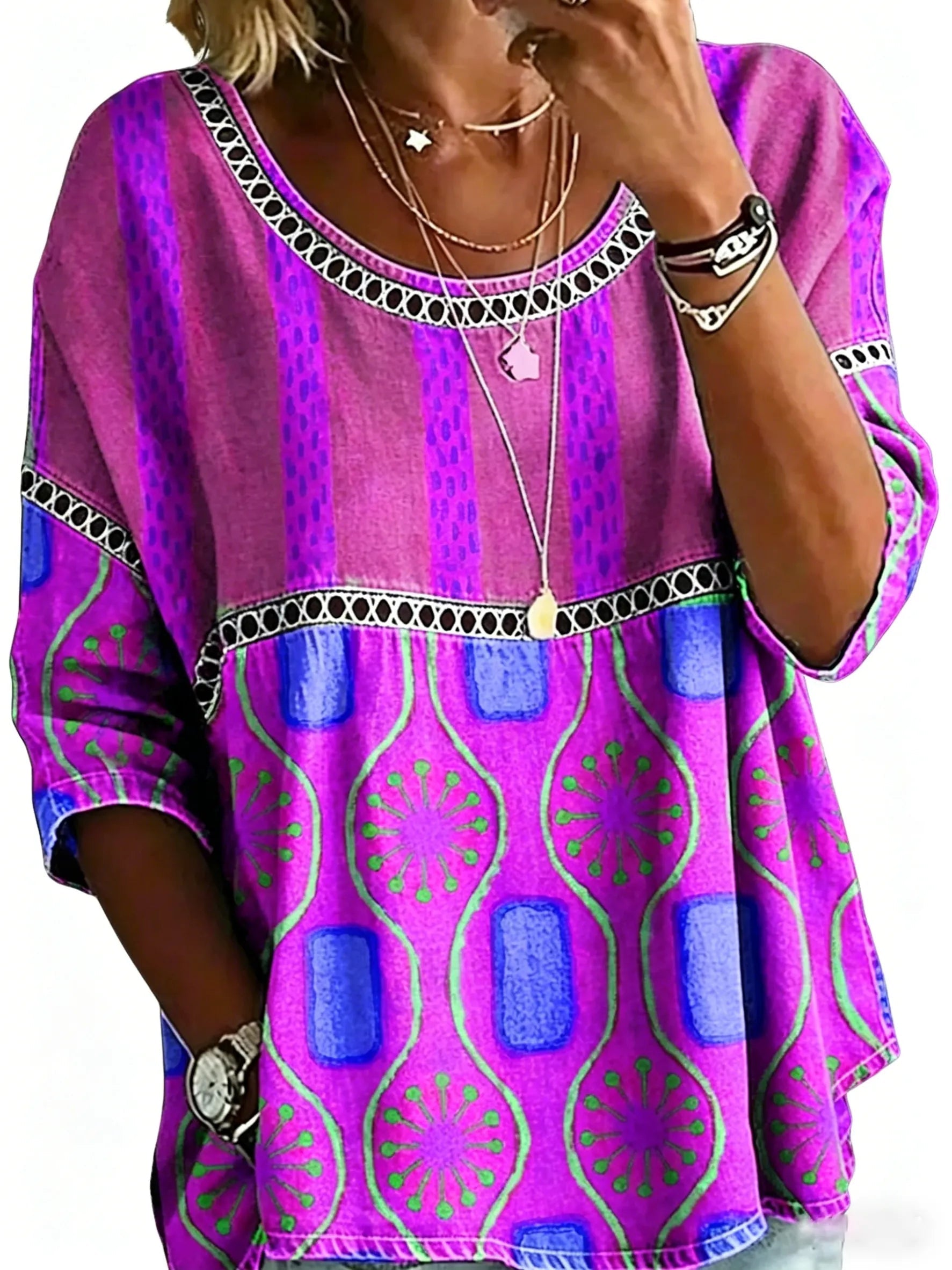 Abstract Print Linen Top | Women's Casual Loose Blouse