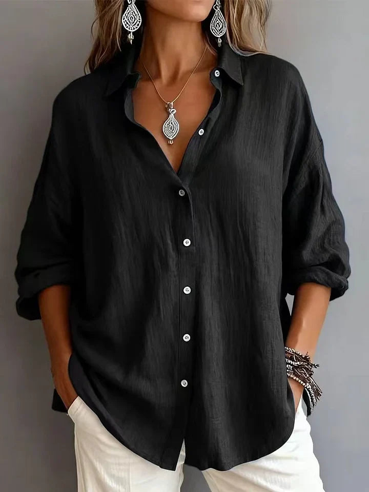 Women's Solid Color Linen Textured Shirt