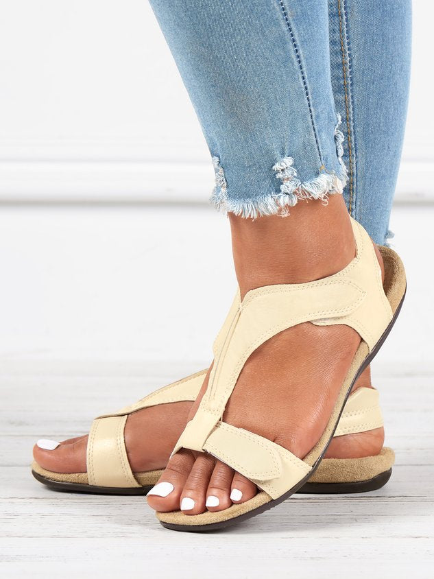 Women's Adjustable Leather Retro Solid Color Casual Portable Sandals