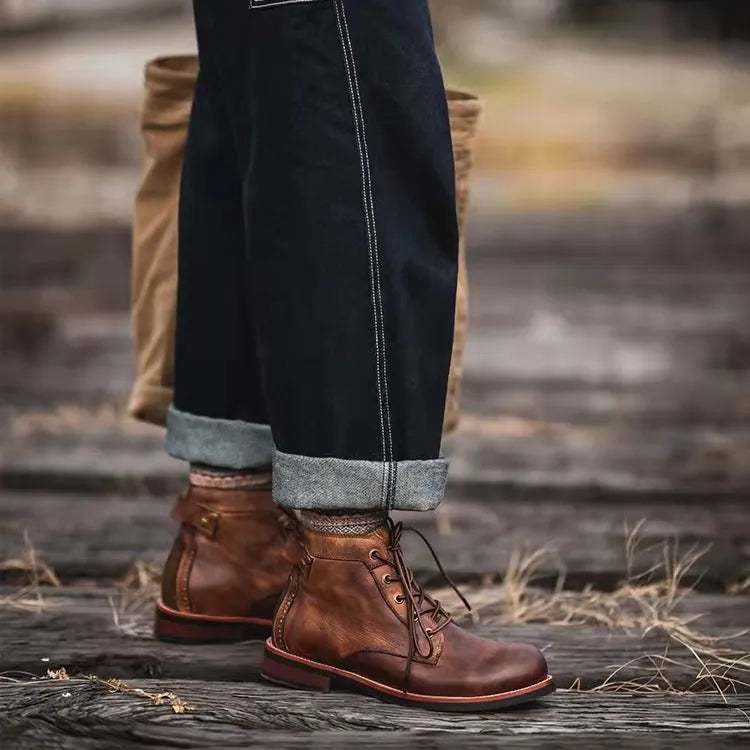 Men‘s Genuine Leather Waterproof Non-slip Arch Support Casual Work Boots