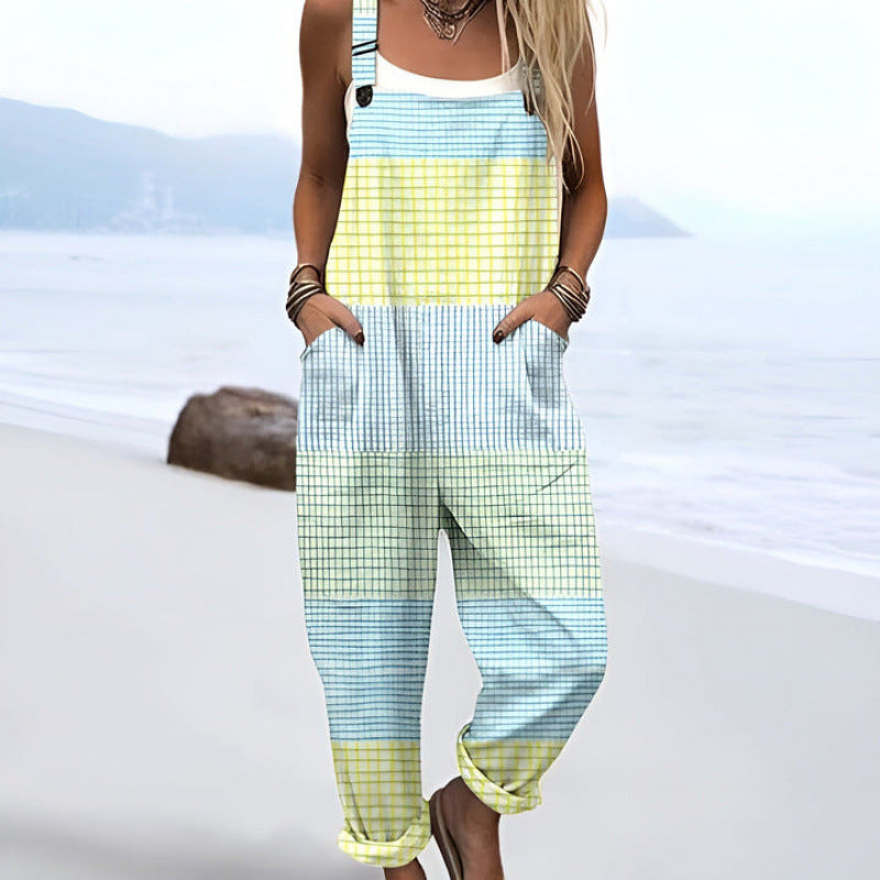Printed Loose Overalls | Women's Casual Sleeveless Jumpsuit