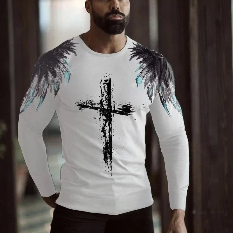 Men's Art Print Long Sleeve Casual T-Shirt