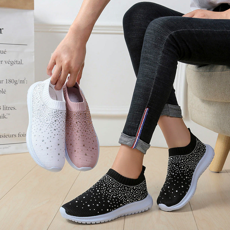 Women's Rhinestone Breathable Fly-Woven Mesh Plus Size Sneakers