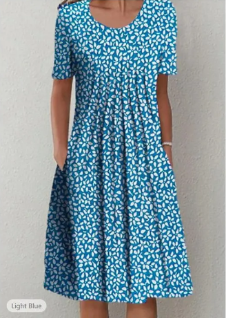 Women's Round Neck Short Sleeve Floral Print Dress