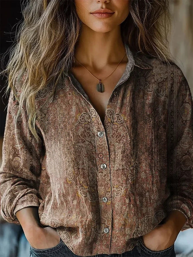 Retro Printed Long-sleeved Casual Shirt