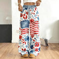 Women's American Flag Floral Print Wide Leg Pants