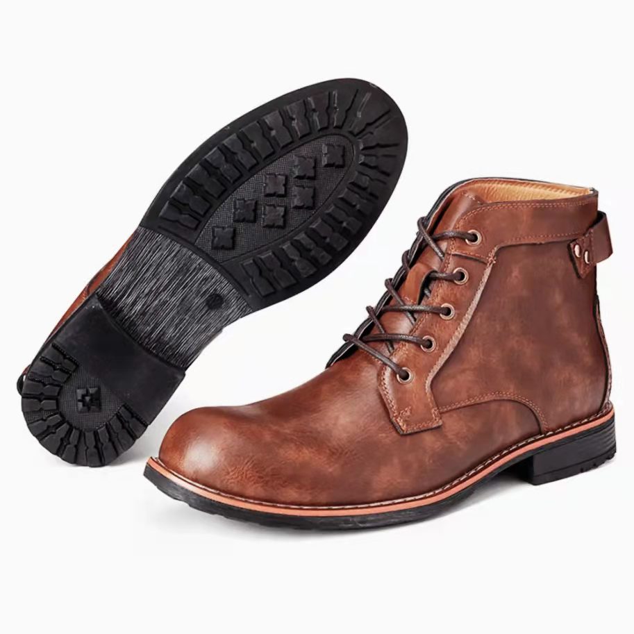 Men‘s Genuine Leather Waterproof Non-slip Arch Support Casual Work Boots