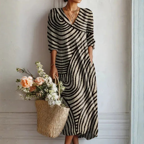 Women's Boho Floral Print Linen Maxi Dress
