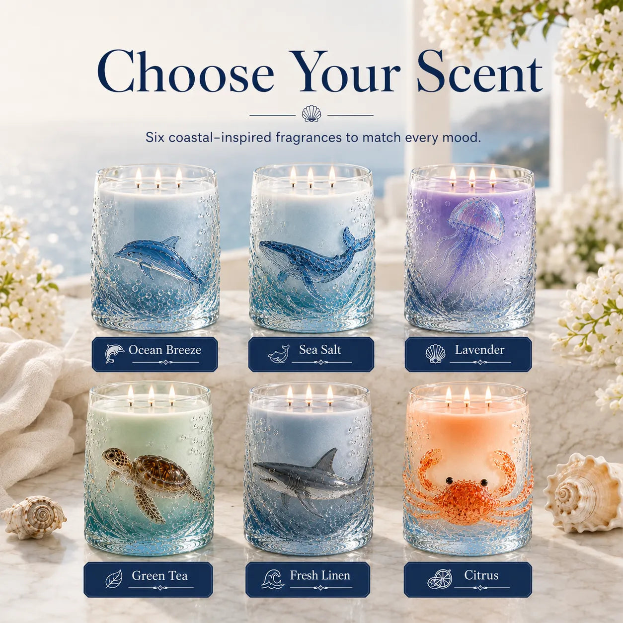 Ocean-inspired scented candles—crafted for moments of serenity