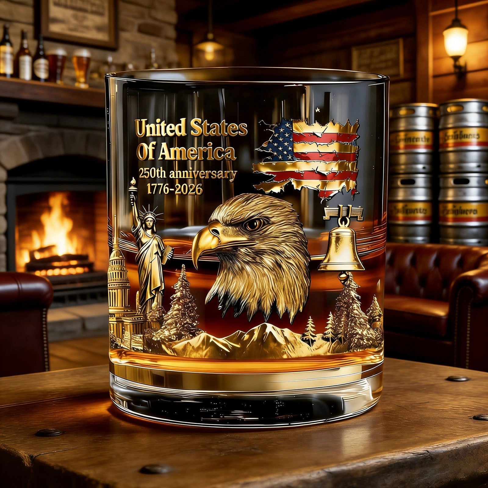 250th Anniversary American Patriotic Whiskey Glass 1776-2026