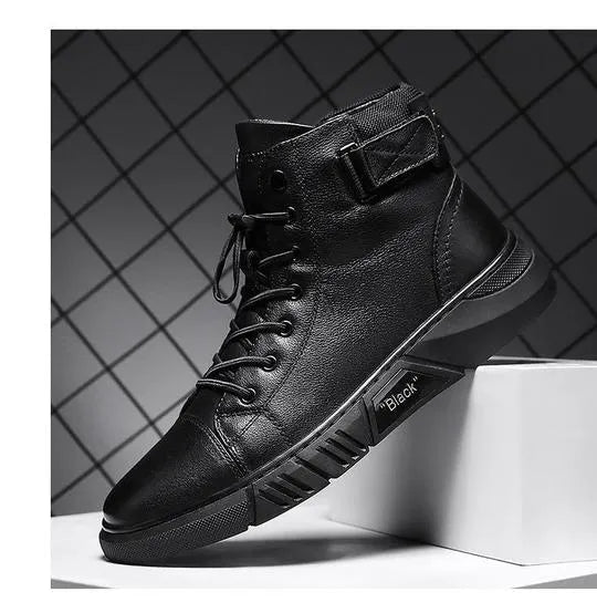 Men's Black Leather Solid Chelsea Boots