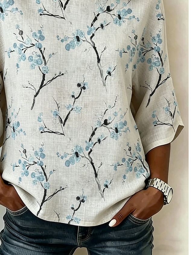 Cotton And Linen Floral Vintage Loose Shirt