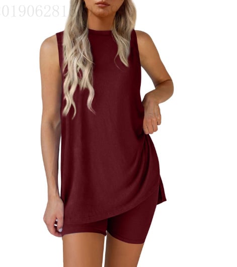 Sleeveless Crewneck Women's 2 Piece Sets Summer Matching Lounge Shorts Set