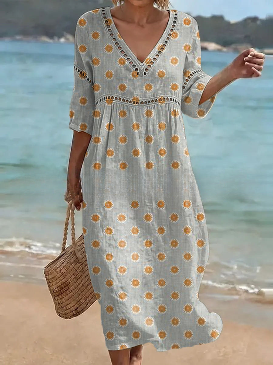 Women's V-Neck Floral & Print Midi Dress