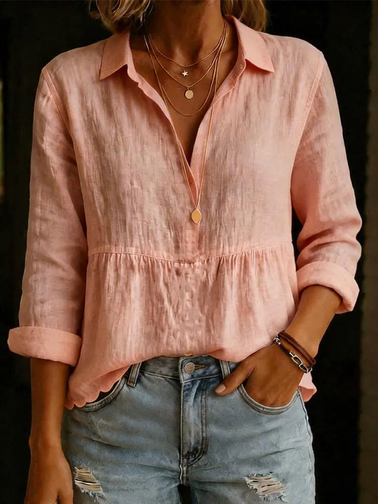 Women's Casual Loose Cotton-Linen Pullover Shirt