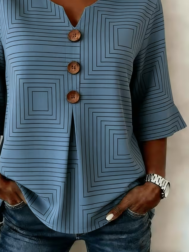 Women's Half Sleeve Blouse Summer Blue Striped Printing V Neck Daily Going Out Vintage Top