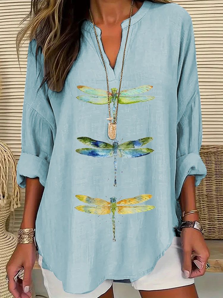 Split V-Neck 3/4 Sleeve Loose Fit Casual Top