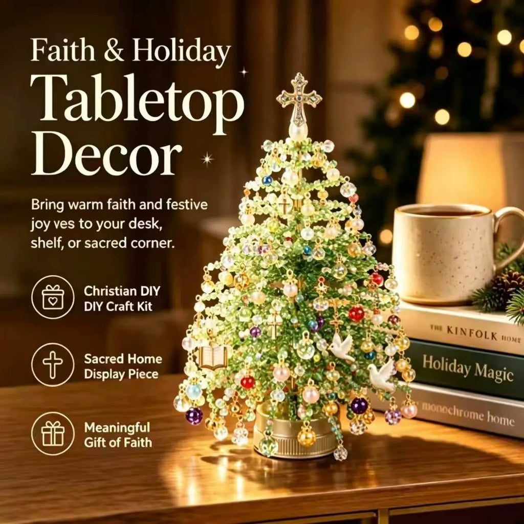 Elegant Beaded Mini Christmas Tree – Collector's Holiday Decor Set, Tabletop 🎄