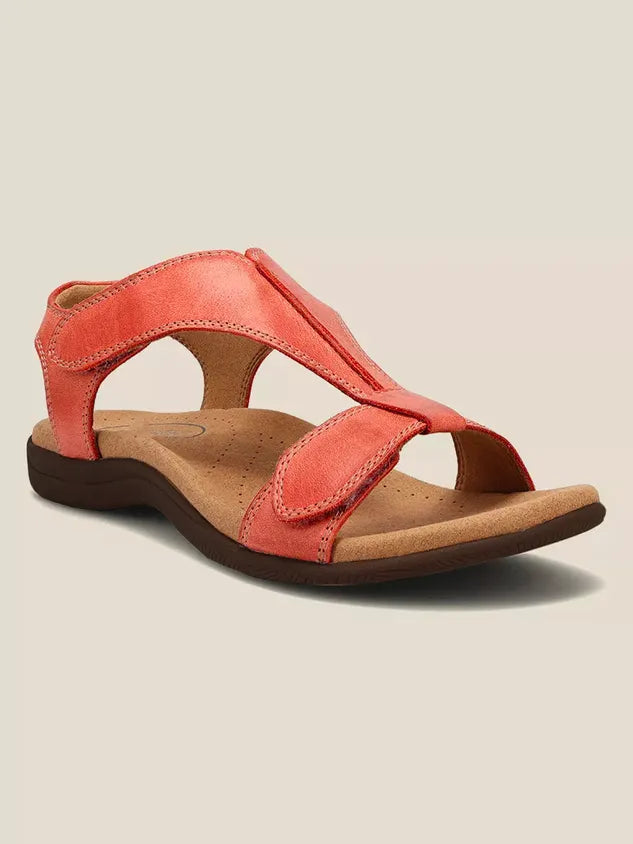 Women's Adjustable Leather Retro Solid Color Casual Portable Sandals