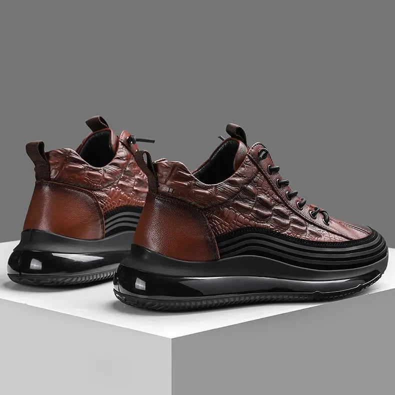 Mens Crocodile Print Genuine Leather Non-slip Arch Support Casual Sneakers