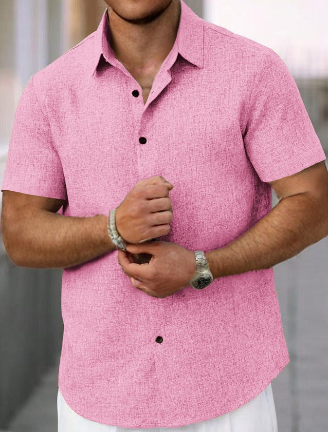 Men's Cotton Linen Lapel Short Sleeve Shirt