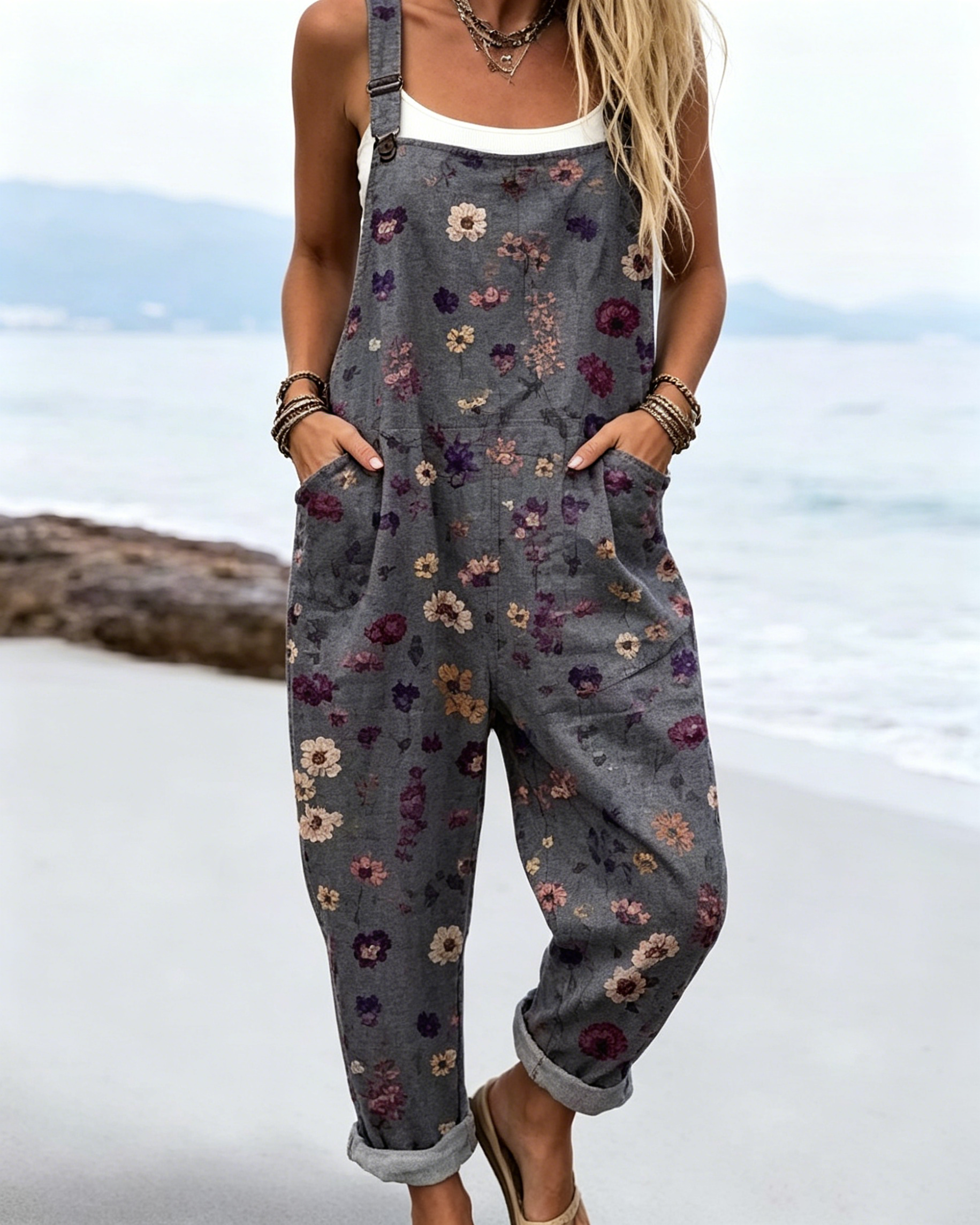 Printed Loose Overalls | Women's Casual Sleeveless Jumpsuit