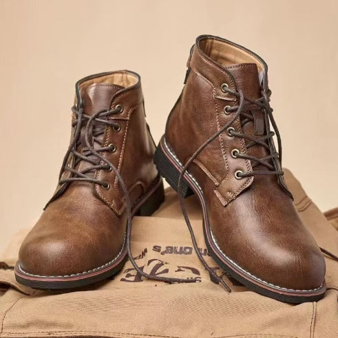 Men‘s Genuine Leather Waterproof Non-slip Arch Support Casual Work Boots