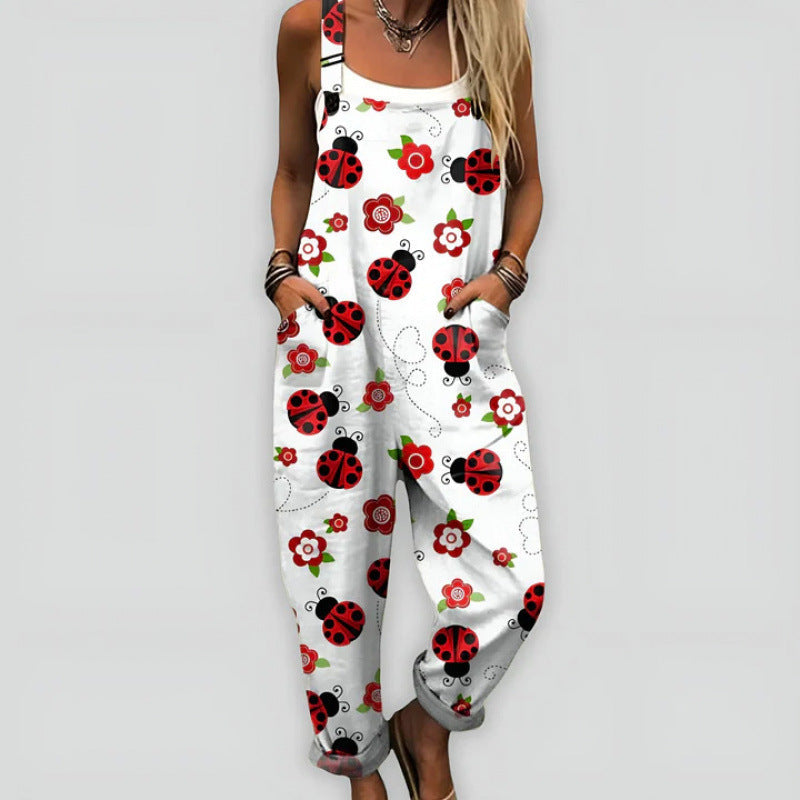 Printed Loose Overalls | Women's Casual Sleeveless Jumpsuit