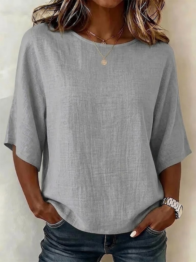 Women's Half Sleeve Blouse Summer White Plain Printing Crew Neck Daily Going Out Vintage Top